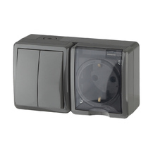 11-7403-03 Блок две розетки+выключатель IP54 16AX(10AX)-250B,ОУ Эксперт серый ЭРА