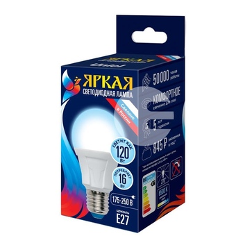LED-A60 16W/DW/E27/FR PLP01WH картон лампа светодиодная Uniel