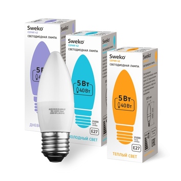 Светодиодная лампа Sweko 42 серия 42LED-C35-7W-230-6500K-E27