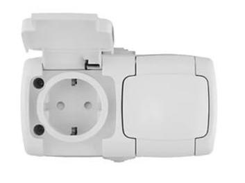 RA16-227B-BI Розетка 2-я о\ у с\ з белая с защ.шторка IP44