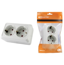 хххРозетка двойная 2П+З ОУ с з/ш 16А белая