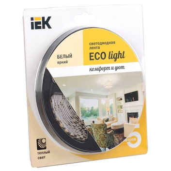 Лента светодиодная LSR-3528WW60-4.8-IP65-12V  теплый белый цвет IEK-eco-5м  LED блистер