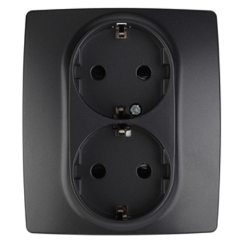 12-2104-05 Розетка 2X2Р+Е 16АХ-250В со шторками антрацит Schuko ЭРА
