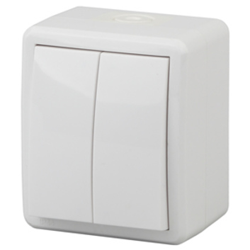 11-1404-01 Выключатель двойной IP54 10АХ-250В ОУ Эксперт белый ЭРА