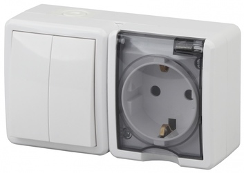 11-7401-03 Блок розетка+выключатель IP54 16AX(10AX)-250B,ОУ Эксперт серый ЭРА