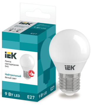 G45 шар 9Вт 230В 4000К Е27 Лампа светодиодная IEK-eco