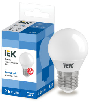 G45 шар 9Вт 230В 6500К Е27 Лампа светодиодная IEK-eco