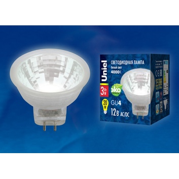 LED-MR11-3W/NW/GU4 220V GLZ21TR  Прозрачная 4000К лампа светодиодная Uniel